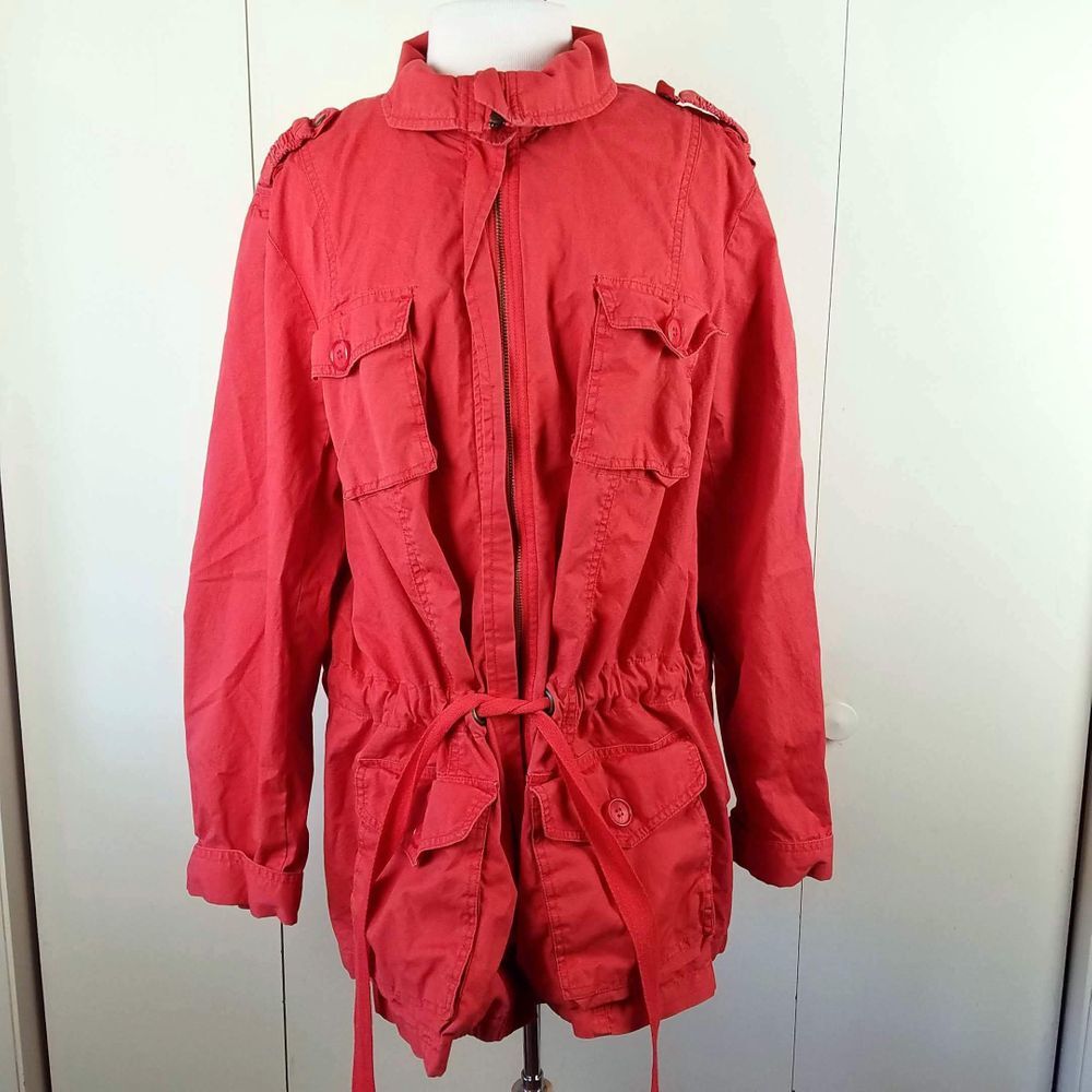 Sutton Studio Red Orange Zip Lightweight Plus Size Jacket with Pockets, 20W